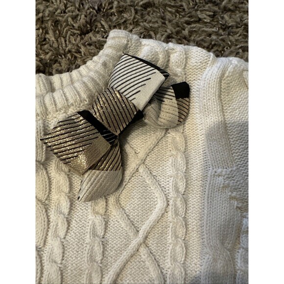 Gymboree Girls Size 7 White Cable Knit Sweater Gold Bow Party Fancy Holiday - Picture 5 of 9